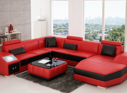 Design Couch Luxury Couches Leather Sofa Seat Corner Suite Upholstery Corner Couch Red